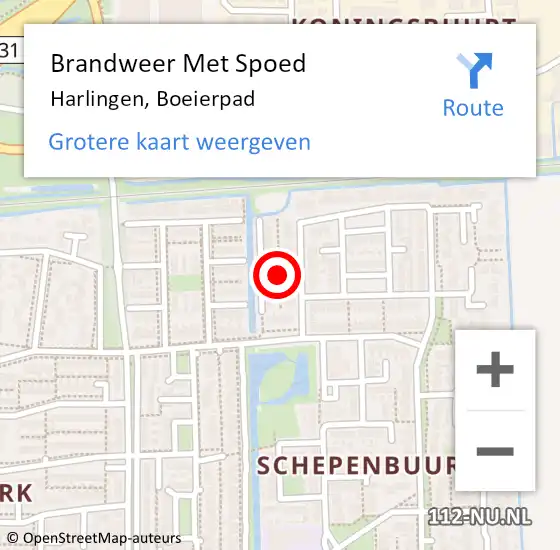 Locatie op kaart van de 112 melding: Brandweer Met Spoed Naar Harlingen, Boeierpad op 1 januari 2018 01:35