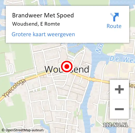 Locatie op kaart van de 112 melding: Brandweer Met Spoed Naar Woudsend, E Romte op 1 januari 2018 01:49