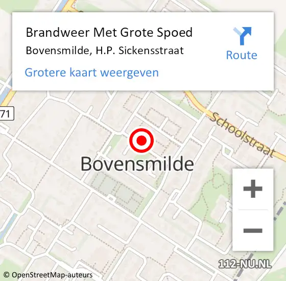 Locatie op kaart van de 112 melding: Brandweer Met Grote Spoed Naar Bovensmilde, H.P. Sickensstraat op 1 januari 2018 02:29