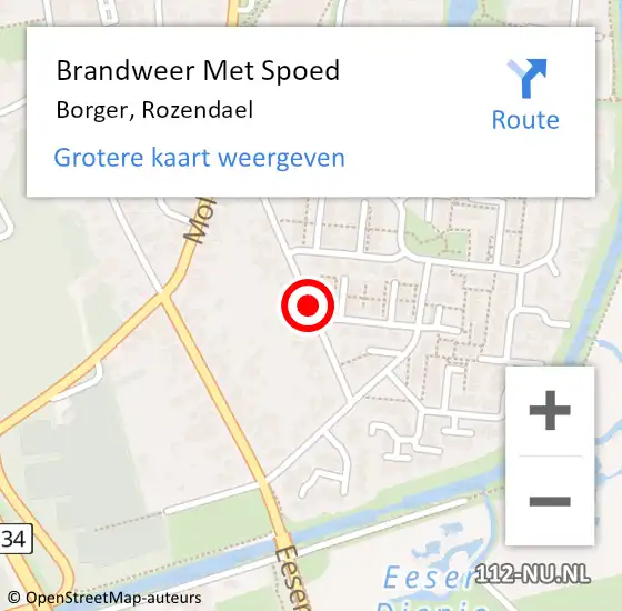 Locatie op kaart van de 112 melding: Brandweer Met Spoed Naar Borger, Rozendael op 1 januari 2018 02:41