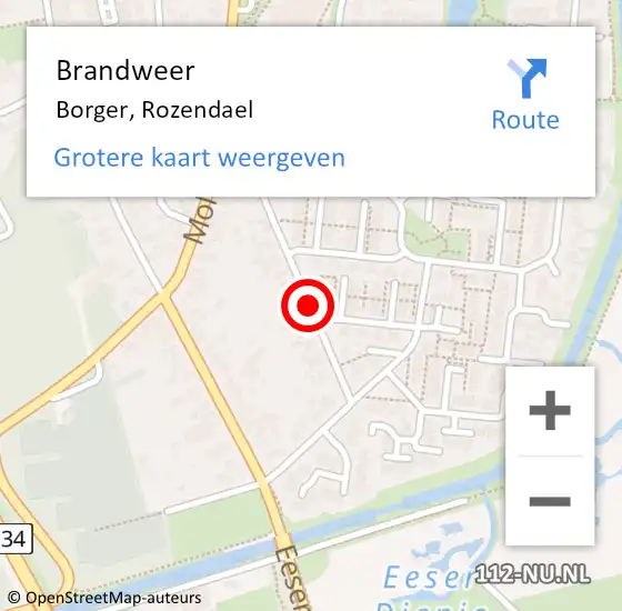 Locatie op kaart van de 112 melding: Brandweer Borger, Rozendael op 1 januari 2018 02:45