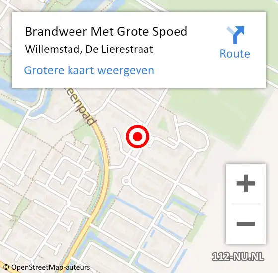 Locatie op kaart van de 112 melding: Brandweer Met Grote Spoed Naar Willemstad, De Lierestraat op 1 januari 2018 02:48