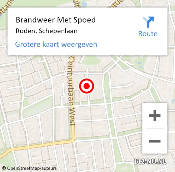 Locatie op kaart van de 112 melding: Brandweer Met Spoed Naar Roden, Schepenlaan op 1 januari 2018 03:04