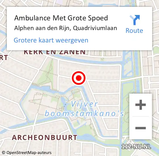 Locatie op kaart van de 112 melding: Ambulance Met Grote Spoed Naar Alphen aan den Rijn, Quadriviumlaan op 1 januari 2018 03:29