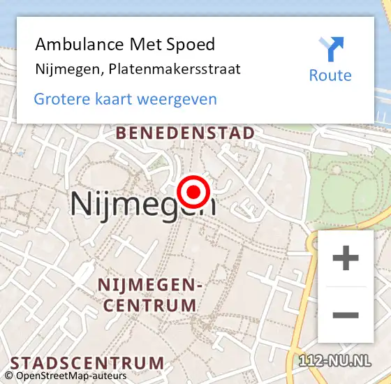 Locatie op kaart van de 112 melding: Ambulance Met Spoed Naar Nijmegen, Platenmakersstraat op 1 januari 2018 03:34