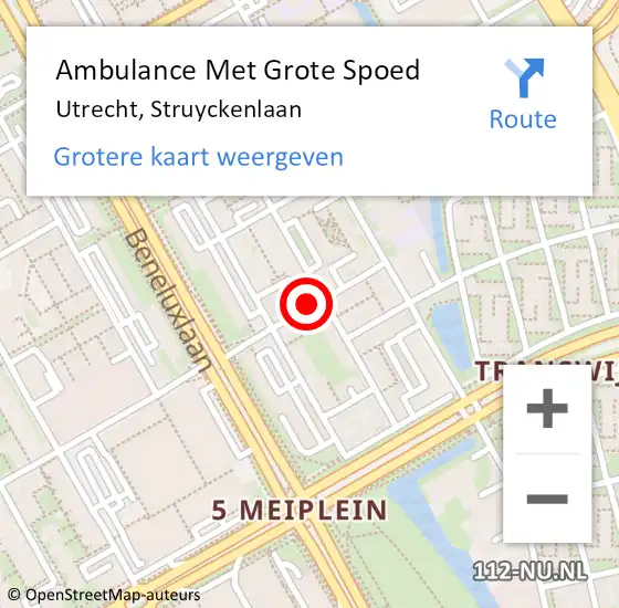 Locatie op kaart van de 112 melding: Ambulance Met Grote Spoed Naar Utrecht, Struyckenlaan op 1 januari 2018 03:57