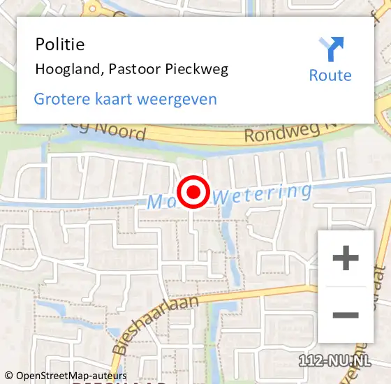 Locatie op kaart van de 112 melding: Politie Hoogland, Pastoor Pieckweg op 1 januari 2018 04:45