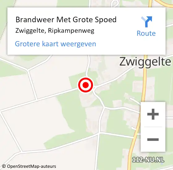 Locatie op kaart van de 112 melding: Brandweer Met Grote Spoed Naar Zwiggelte, Ripkampenweg op 1 januari 2018 05:21