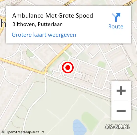 Locatie op kaart van de 112 melding: Ambulance Met Grote Spoed Naar Bilthoven, Putterlaan op 1 januari 2018 06:07