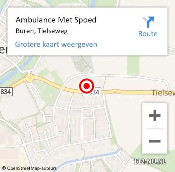 Locatie op kaart van de 112 melding: Ambulance Met Spoed Naar Buren, Tielseweg op 1 januari 2018 06:42