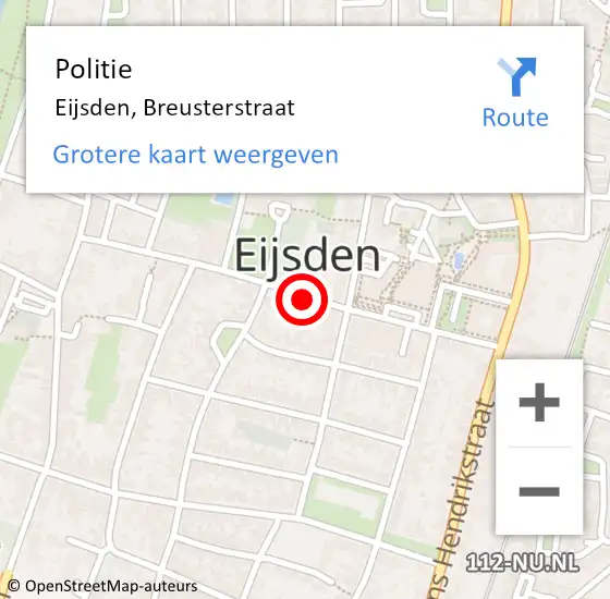 Locatie op kaart van de 112 melding: Politie Eijsden, Breusterstraat op 1 januari 2018 08:27