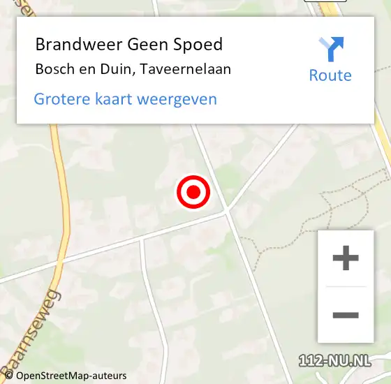Locatie op kaart van de 112 melding: Brandweer Geen Spoed Naar Bosch en Duin, Taveernelaan op 1 januari 2018 08:41