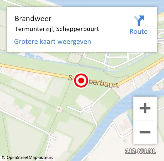 Locatie op kaart van de 112 melding: Brandweer Termunterzijl, Schepperbuurt op 1 januari 2018 11:20