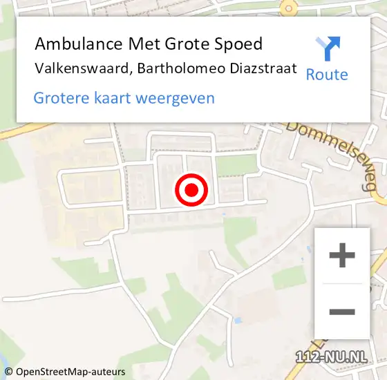 Locatie op kaart van de 112 melding: Ambulance Met Grote Spoed Naar Valkenswaard, Bartholomeo Diazstraat op 1 januari 2018 12:36