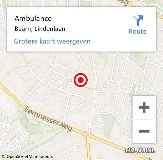 Locatie op kaart van de 112 melding: Ambulance Baarn, Lindenlaan op 1 januari 2018 12:40