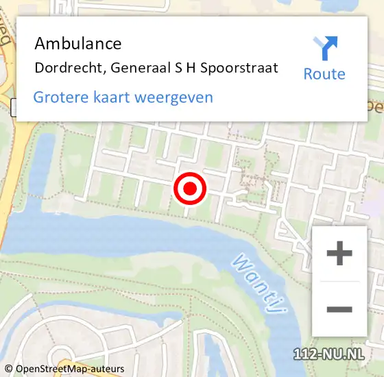 Locatie op kaart van de 112 melding: Ambulance Dordrecht, Generaal S H Spoorstraat op 1 januari 2018 14:53