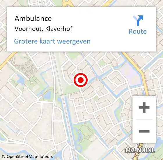 Locatie op kaart van de 112 melding: Ambulance Voorhout, Klaverhof op 1 januari 2018 15:10