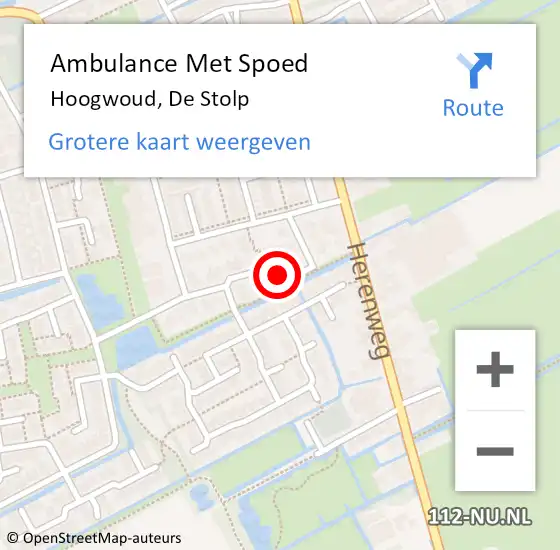 Locatie op kaart van de 112 melding: Ambulance Met Spoed Naar Hoogwoud, De Stolp op 1 januari 2018 15:56