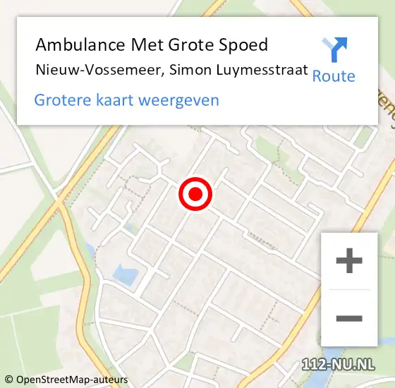 Locatie op kaart van de 112 melding: Ambulance Met Grote Spoed Naar Nieuw-Vossemeer, Simon Luymesstraat op 1 januari 2018 16:48