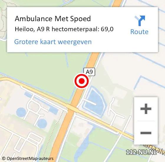 Locatie op kaart van de 112 melding: Ambulance Met Spoed Naar Heiloo, A9 R hectometerpaal: 69,0 op 1 januari 2018 17:10