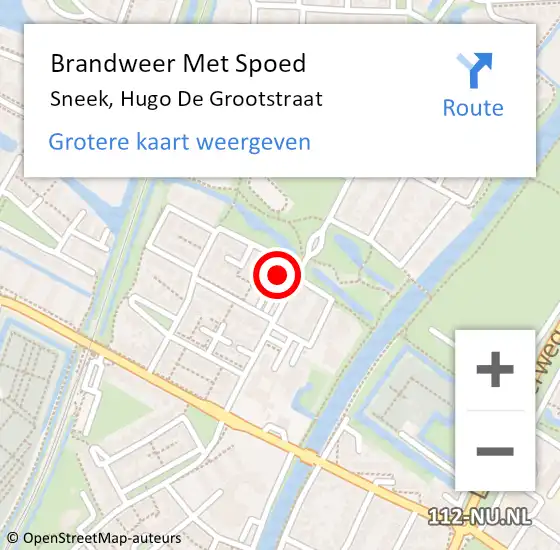 Locatie op kaart van de 112 melding: Brandweer Met Spoed Naar Sneek, Hugo De Grootstraat op 1 januari 2018 17:50