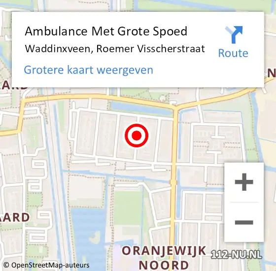 Locatie op kaart van de 112 melding: Ambulance Met Grote Spoed Naar Waddinxveen, Roemer Visscherstraat op 1 januari 2018 18:18