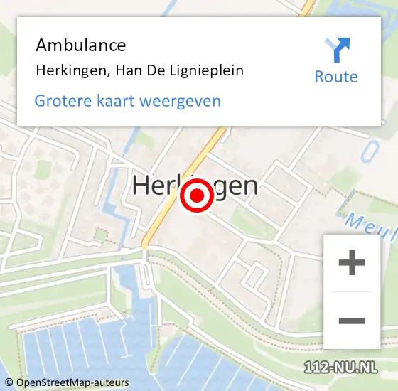 Locatie op kaart van de 112 melding: Ambulance Herkingen, Han De Lignieplein op 1 januari 2018 20:45