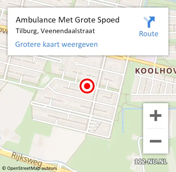 Locatie op kaart van de 112 melding: Ambulance Met Grote Spoed Naar Tilburg, Veenendaalstraat op 1 januari 2018 21:10