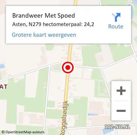 Locatie op kaart van de 112 melding: Brandweer Met Spoed Naar Asten, N279 hectometerpaal: 24,2 op 1 januari 2018 21:23