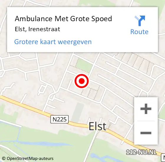 Locatie op kaart van de 112 melding: Ambulance Met Grote Spoed Naar Elst, Irenestraat op 2 januari 2018 05:34