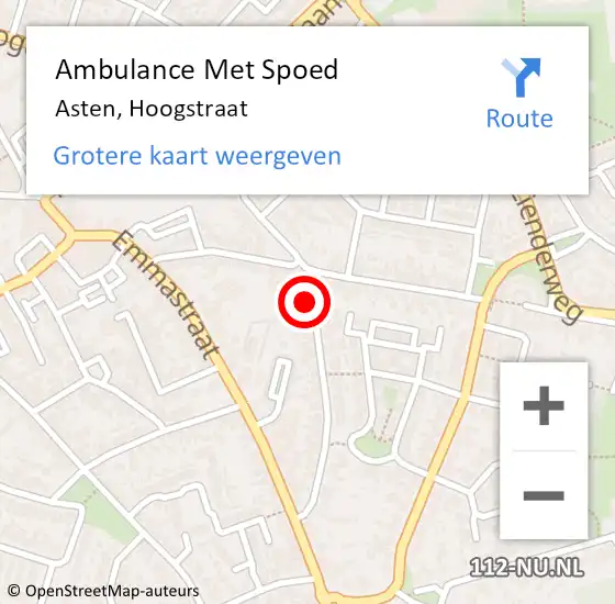 Locatie op kaart van de 112 melding: Ambulance Met Spoed Naar Asten, Hoogstraat op 2 januari 2018 09:00