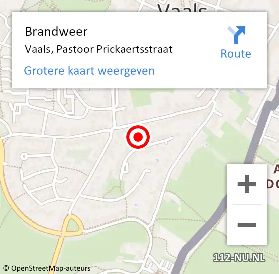 Locatie op kaart van de 112 melding: Brandweer Vaals, Pastoor Prickaertsstraat op 2 januari 2018 09:52