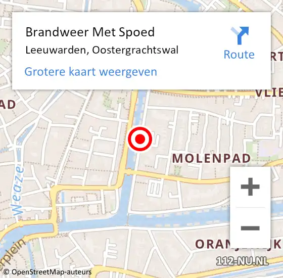 Locatie op kaart van de 112 melding: Brandweer Met Spoed Naar Leeuwarden, Oostergrachtswal op 2 januari 2018 10:17