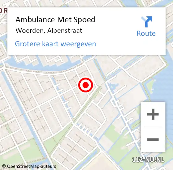 Locatie op kaart van de 112 melding: Ambulance Met Spoed Naar Woerden, Alpenstraat op 2 januari 2018 10:43