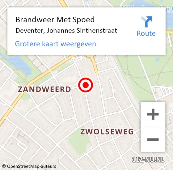 Locatie op kaart van de 112 melding: Brandweer Met Spoed Naar Deventer, Johannes Sinthenstraat op 2 januari 2018 11:58