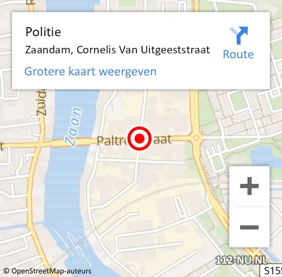 Locatie op kaart van de 112 melding: Politie Zaandam, Cornelis Van Uitgeeststraat op 2 januari 2018 12:15