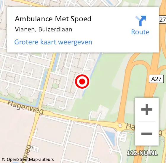 Locatie op kaart van de 112 melding: Ambulance Met Spoed Naar Vianen, Buizerdlaan op 2 januari 2018 13:02