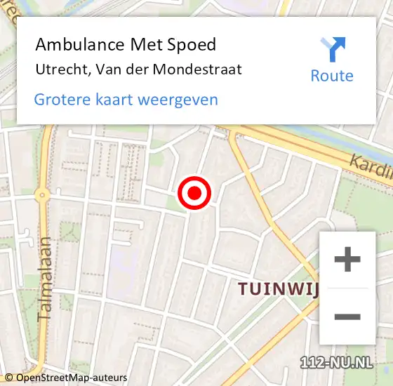 Locatie op kaart van de 112 melding: Ambulance Met Spoed Naar Utrecht, Van der Mondestraat op 2 januari 2018 13:09