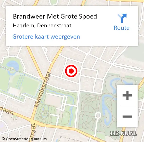 Locatie op kaart van de 112 melding: Brandweer Met Grote Spoed Naar Haarlem, Dennenstraat op 2 januari 2018 13:11