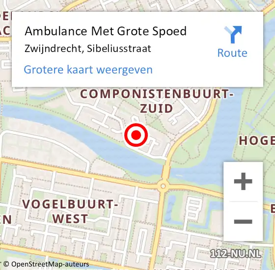 Locatie op kaart van de 112 melding: Ambulance Met Grote Spoed Naar Zwijndrecht, Sibeliusstraat op 2 januari 2018 14:47