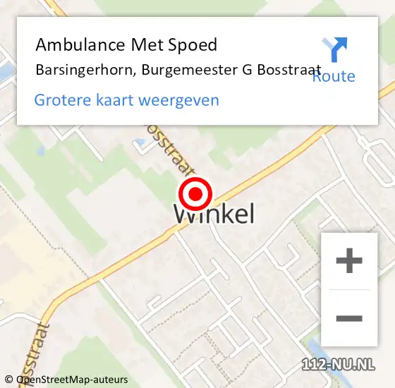 Locatie op kaart van de 112 melding: Ambulance Met Spoed Naar Barsingerhorn, Burgemeester G Bosstraat op 2 januari 2018 14:53