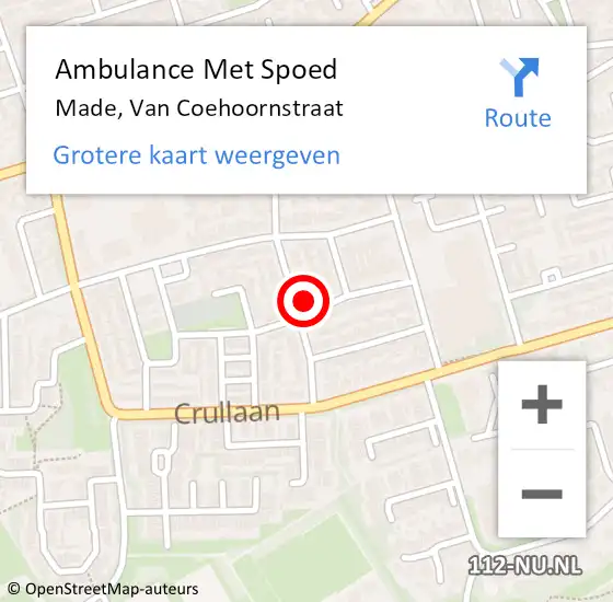 Locatie op kaart van de 112 melding: Ambulance Met Spoed Naar Made, Van Coehoornstraat op 2 januari 2018 16:04