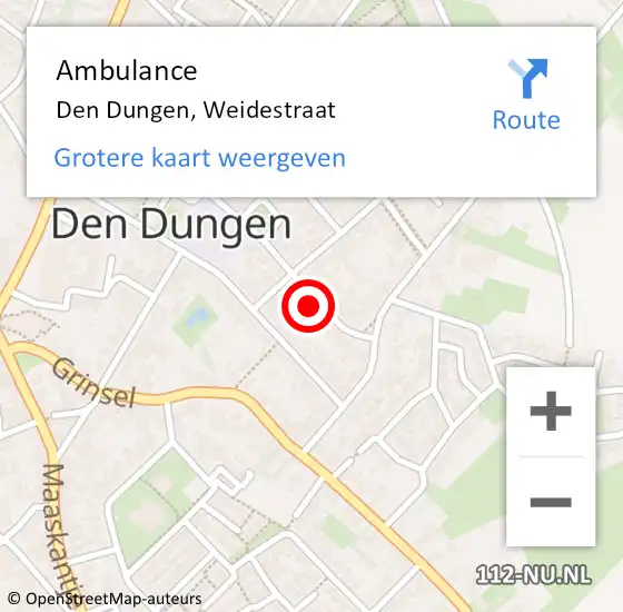 Locatie op kaart van de 112 melding: Ambulance Den Dungen, Weidestraat op 2 januari 2018 16:31
