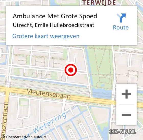 Locatie op kaart van de 112 melding: Ambulance Met Grote Spoed Naar Utrecht, Emile Hullebroeckstraat op 2 januari 2018 16:57