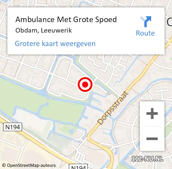 Locatie op kaart van de 112 melding: Ambulance Met Grote Spoed Naar Obdam, Leeuwerik op 2 januari 2018 17:06