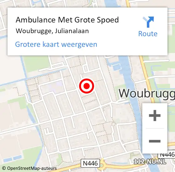 Locatie op kaart van de 112 melding: Ambulance Met Grote Spoed Naar Woubrugge, Julianalaan op 2 januari 2018 17:17
