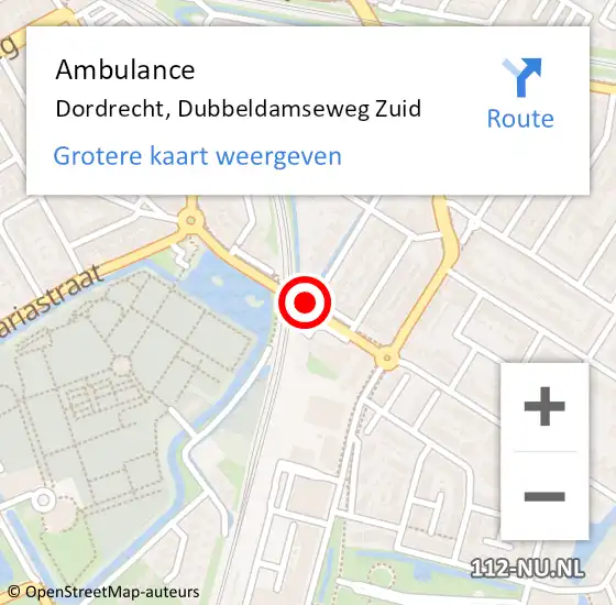 Locatie op kaart van de 112 melding: Ambulance Dordrecht, Dubbeldamseweg Zuid op 2 januari 2018 18:01