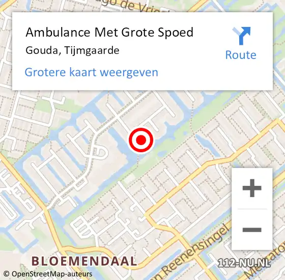 Locatie op kaart van de 112 melding: Ambulance Met Grote Spoed Naar Gouda, Tijmgaarde op 2 januari 2018 18:58