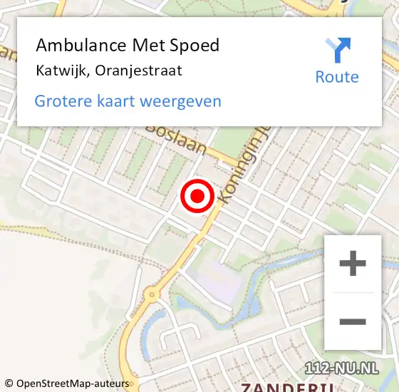 Locatie op kaart van de 112 melding: Ambulance Met Spoed Naar Katwijk, Oranjestraat op 2 januari 2018 19:10