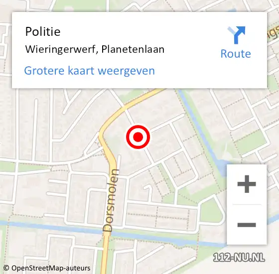 Locatie op kaart van de 112 melding: Politie Wieringerwerf, Planetenlaan op 2 januari 2018 19:43